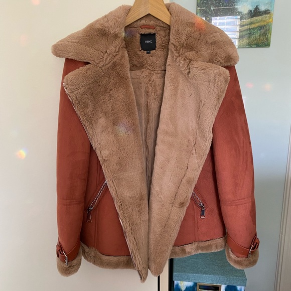 next Jackets & Blazers - Faux shearling moto jacket small